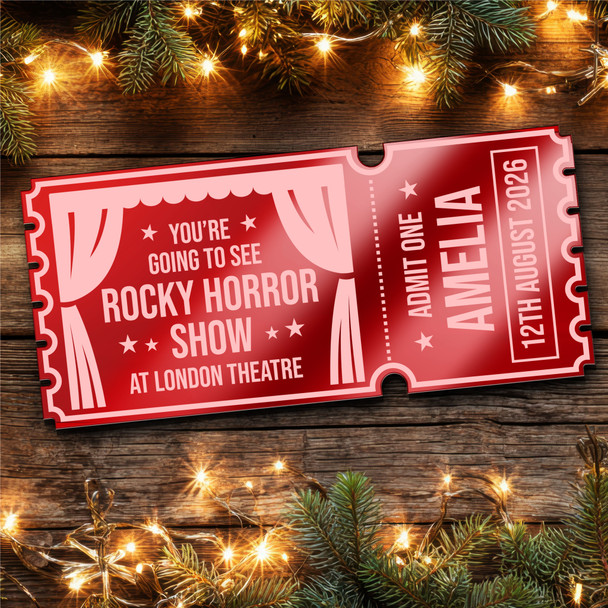 Red Mirror Acrylic Ticket Rocky Horror Show Theatre Musical Personalised Voucher