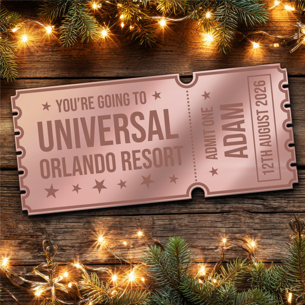 Rose Gold Mirror Acrylic Ticket Universal Orlando Resort Theme Park Personalised