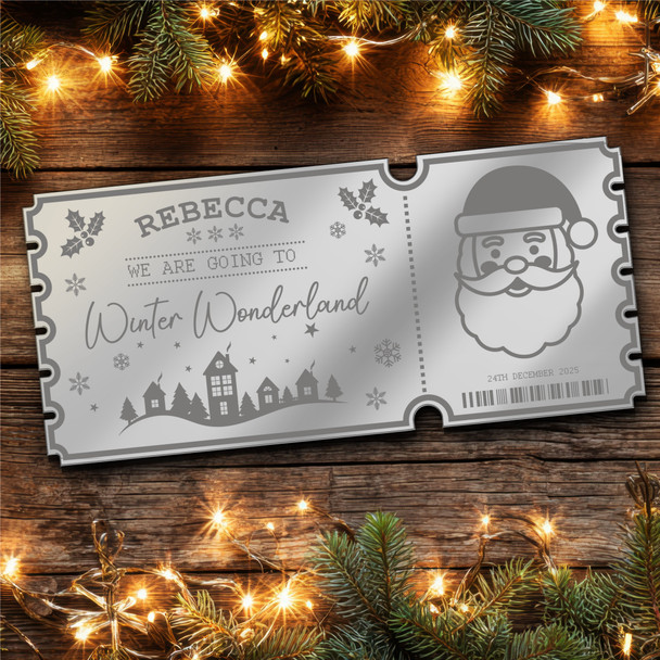 Rose Gold Mirror Acrylic Ticket Winter Wonderland Christmas Day Out Personalised