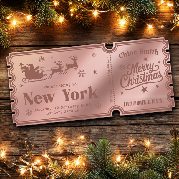Rose Gold Mirror Acrylic Ticket Any Destination Christmas Surprise Holiday