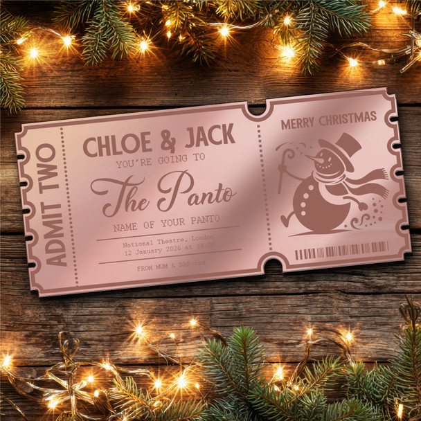 Rose Gold Mirror Acrylic Ticket Any Theatre Show Musical Panto Snowman Custom