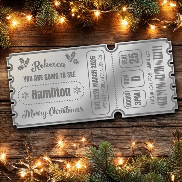 Rose Gold Mirror Acrylic Ticket Christmas Any Show Theatre Musical Panto Custom