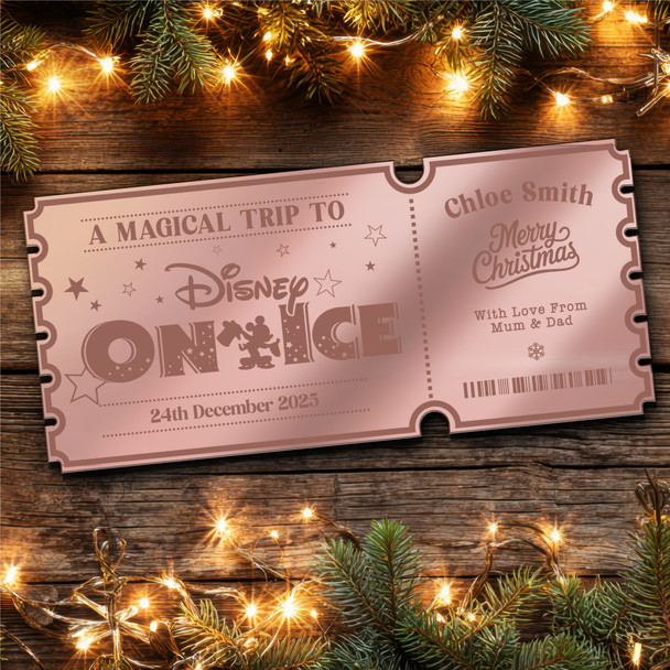 Rose Gold Mirror Acrylic Ticket Disney On Ice Show Personalised Any Text Voucher