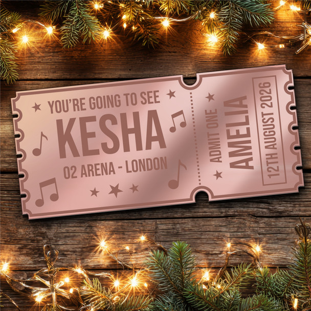 Rose Gold Mirror Acrylic Ticket Kesha Concert Personalised Any Text Voucher