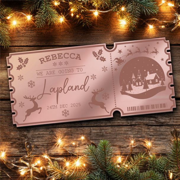 Rose Gold Mirror Acrylic Ticket Christmas Lapland Trip Personalised Any Text