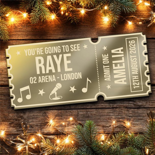 Rose Gold Mirror Acrylic Ticket Raye Concert Personalised Any Text Voucher