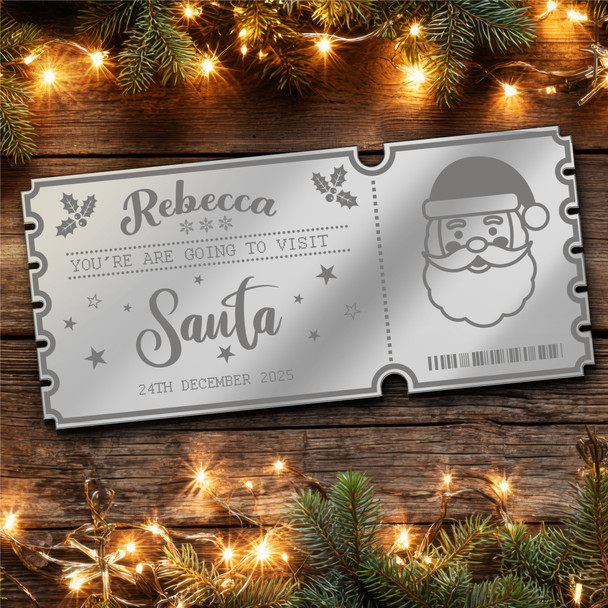 Rose Gold Mirror Acrylic Ticket To See Santa Father Christmas Personalised