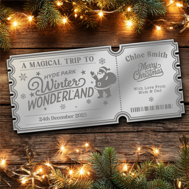 Silver Mirror Acrylic Ticket Christmas Surprise Day Out Winter Wonderland Custom