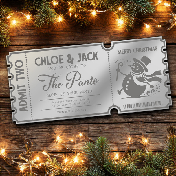 Silver Mirror Acrylic Ticket Any Theatre Show Musical Panto Snowman Personalised