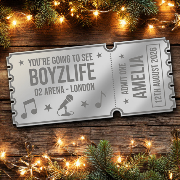 Silver Mirror Acrylic Ticket Boyzlife Band Concert Personalised Any Text Voucher