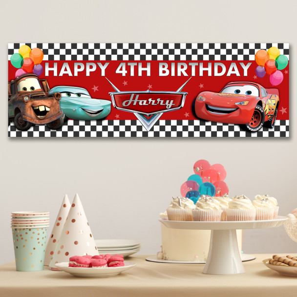 Personalised Party Banner For Kids Birthday Cars Balloons