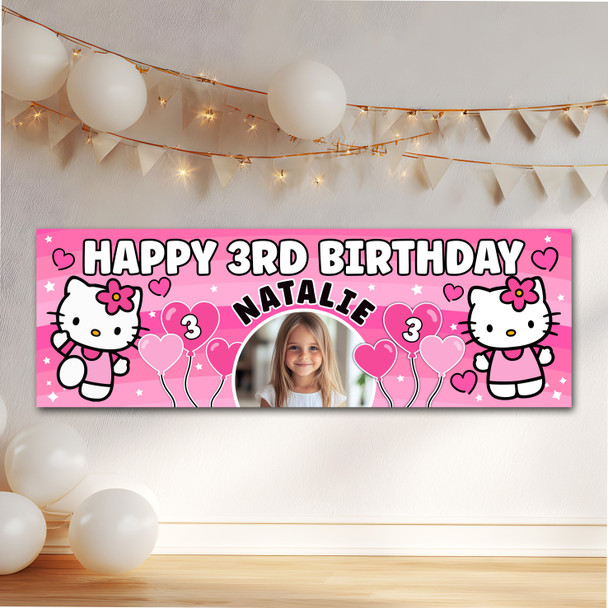 Personalised Party Banner For Kids Birthday Girls Hello Kitty Photo