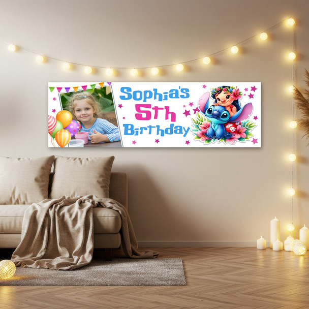Personalised Party Banner For Kids Birthday Lilo And Stitch Photo