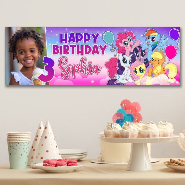 Personalised Party Banner For Kids Birthday My Little Pony Photo Purple Pink