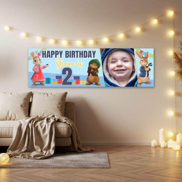 Personalised Party Banner For Kids Birthday Boys Peter Rabbit Blue