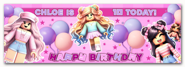 Personalised Party Banner For Kids Birthday Pink Roblox Girls