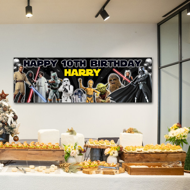 Personalised Party Banner For Kids Birthday Star Wars Black