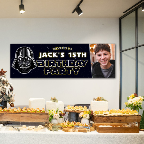 Personalised Party Banner For Kids Birthday Star Wars Darth Vader Photo