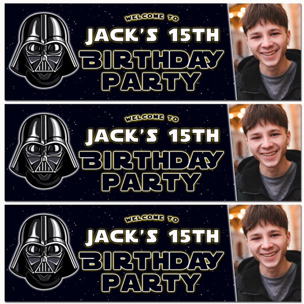 Personalised Party Banner For Kids Birthday Star Wars Darth Vader Photo