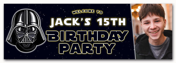 Personalised Party Banner For Kids Birthday Star Wars Darth Vader Photo