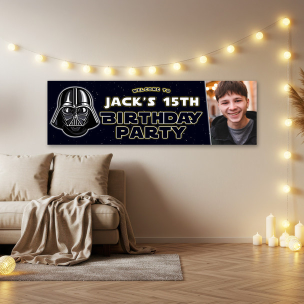 Personalised Party Banner For Kids Birthday Star Wars Darth Vader Photo