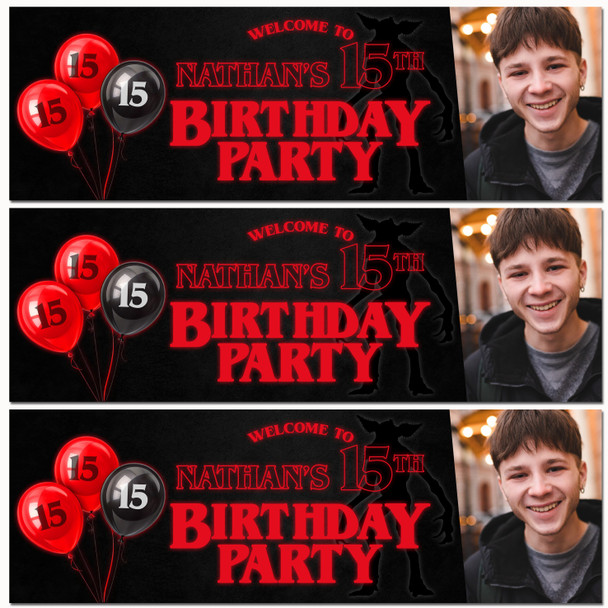 Personalised Party Banner For Kids Birthday Stranger Things Balloons Photo