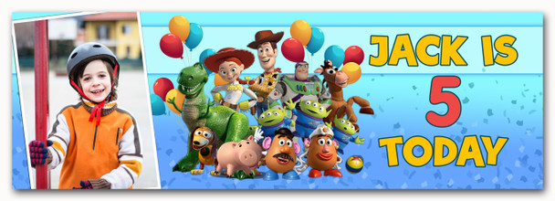 Personalised Party Banner For Kids Birthday Photo Toy Story