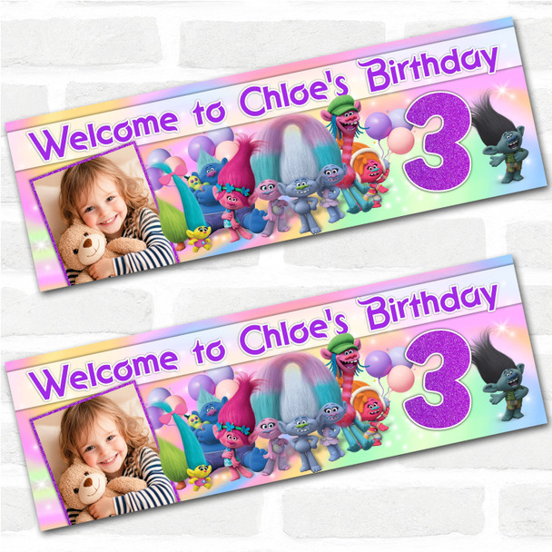 Personalised Party Banner For Kids Birthday Trolls Girls