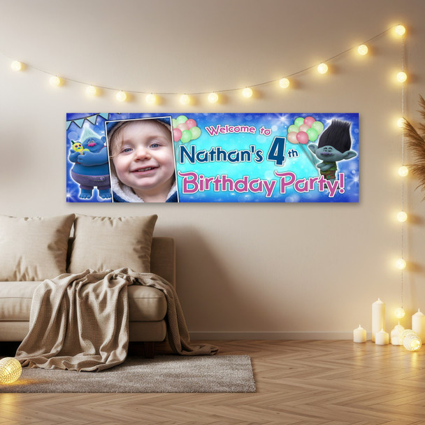 Personalised Party Banner For Kids Birthday Boys Trolls Photo