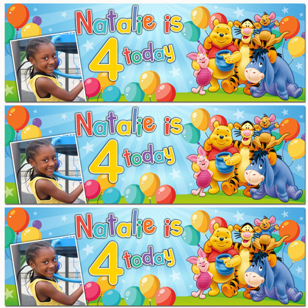 Personalised Party Banner For Kids Birthday Balloons Winnie-The-Pooh