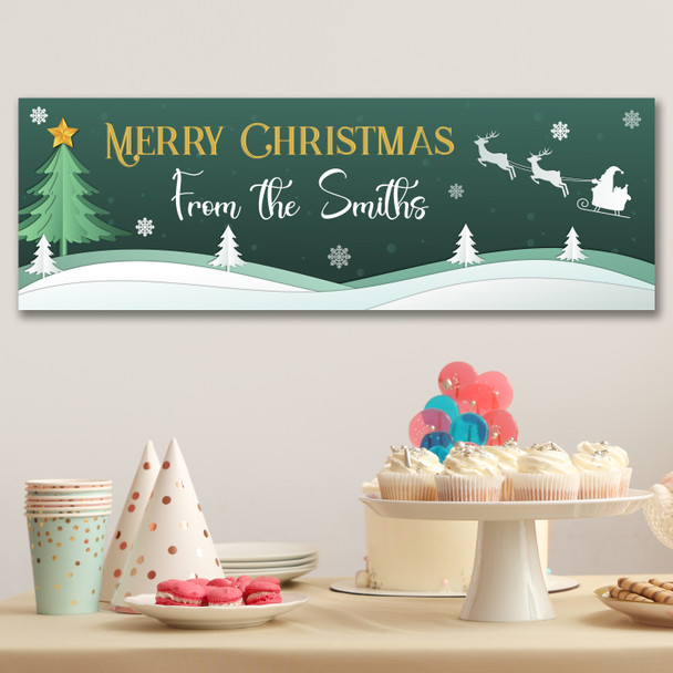 Personalised Party Banner For Christmas From Family Green Tree Santa