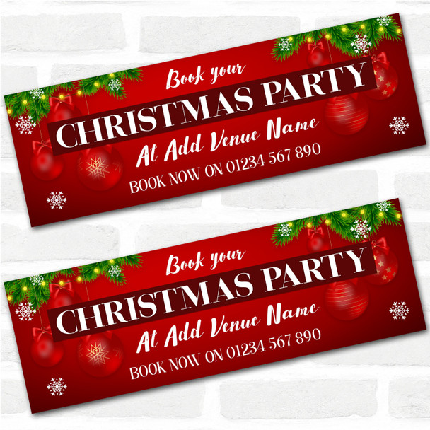 Personalised Party Banner For Christmas Party Book Venue Name Business Red