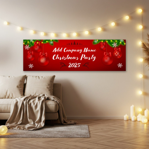 Personalised Party Banner For Christmas Party Company Red Baubles