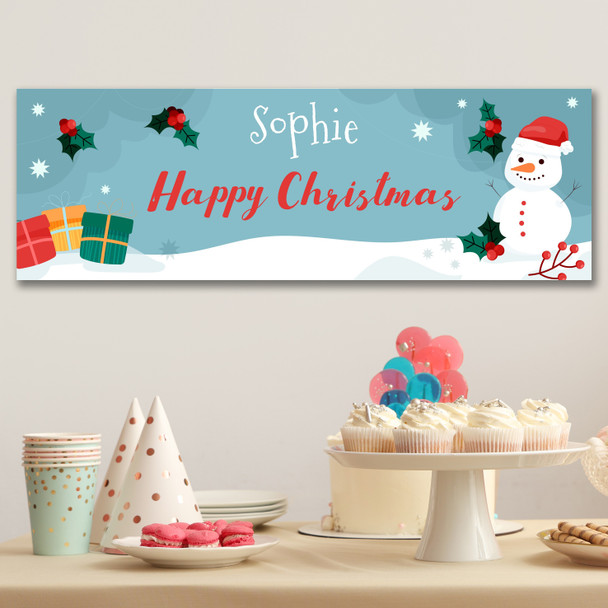 Personalised Party Banner For Christmas Snowman Blue
