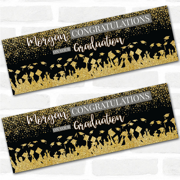 Personalised Party Banner For Graduation Gold Glitter Hats