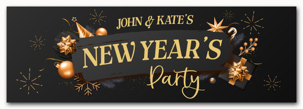 Personalised Party Banner For New Year Party Couple Gold Black
