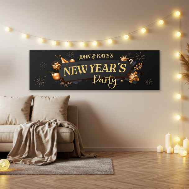 Personalised Party Banner For New Year Party Couple Gold Black