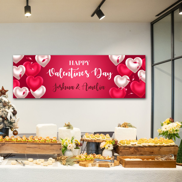 Personalised Party Banner For Valentine's Day Heart Balloons Red White