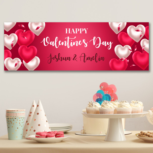Personalised Party Banner For Valentine's Day Heart Balloons Red White