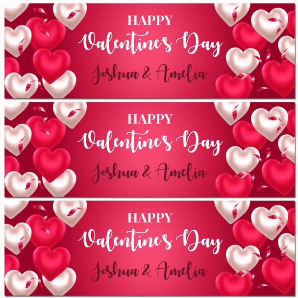 Personalised Party Banner For Valentine's Day Heart Balloons Red White