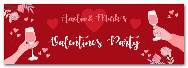 Personalised Party Banner For Valentine's Day Party Red Wine Hands Heart