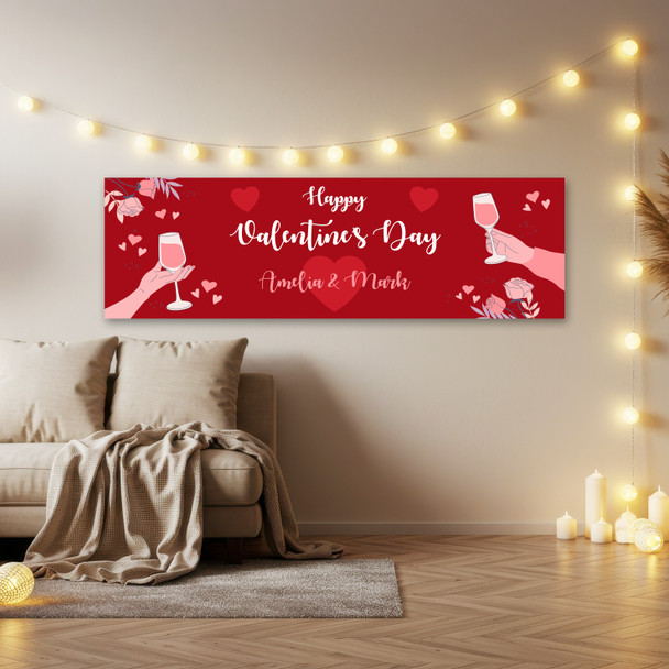 Personalised Party Banner For Valentine's Day Red Wine Hands Heart