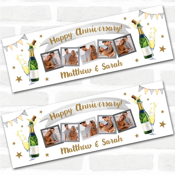 Personalised Party Banner For Wedding Anniversary Photo Champagne Gold Silver