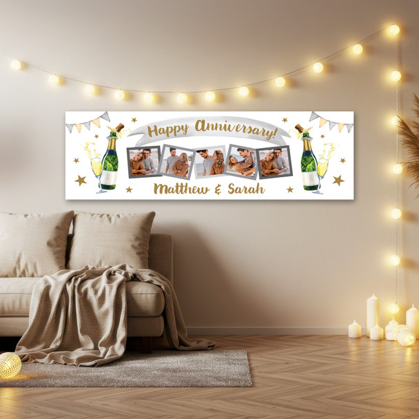 Personalised Party Banner For Wedding Anniversary Photo Champagne Gold Silver