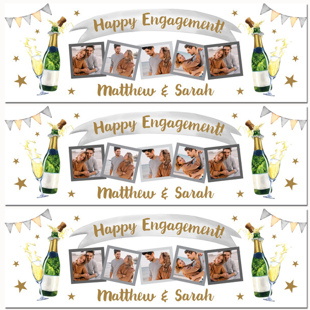 Personalised Party Banner For Engagement Photo Champagne Banner Gold Silver