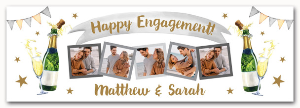 Personalised Party Banner For Engagement Photo Champagne Banner Gold Silver