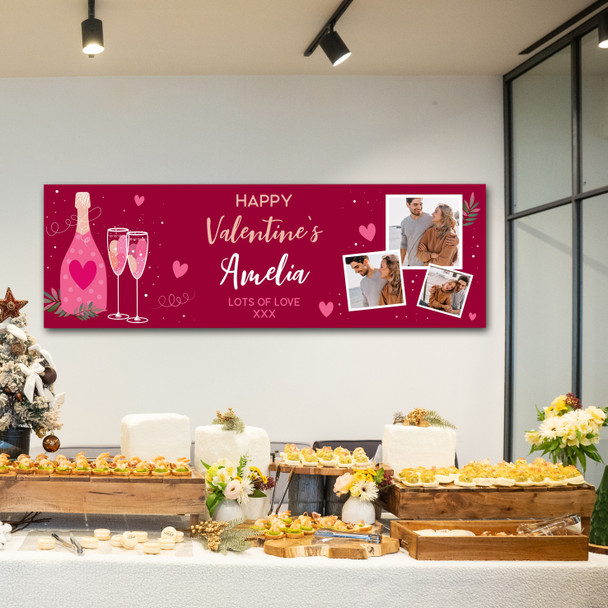 Personalised Party Banner For Valentine's Day Photo Champagne Flutes Red