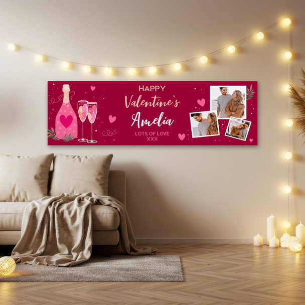 Personalised Party Banner For Valentine's Day Photo Champagne Flutes Red