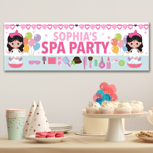 Personalised Party Banner For Kids Birthday Black Hair Cute Girl Spa Party
