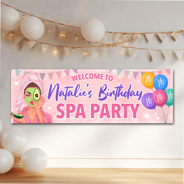 Personalised Party Banner For Kids Birthday Brown Hair Girl Spa Pamper Party